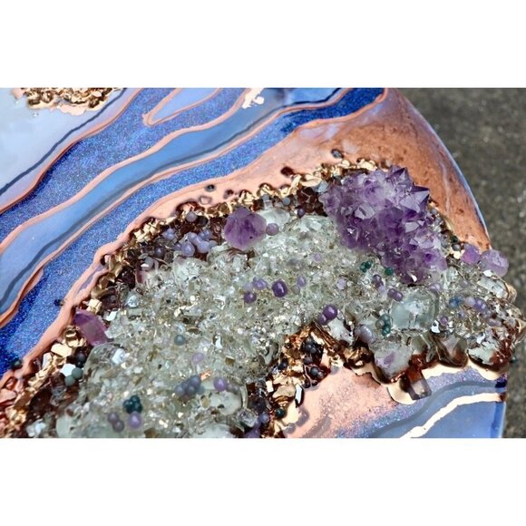 Geode Resin Art 18" Round Piece Purple Amethyst Crystals & Grape Agate - Picture 6 of 9